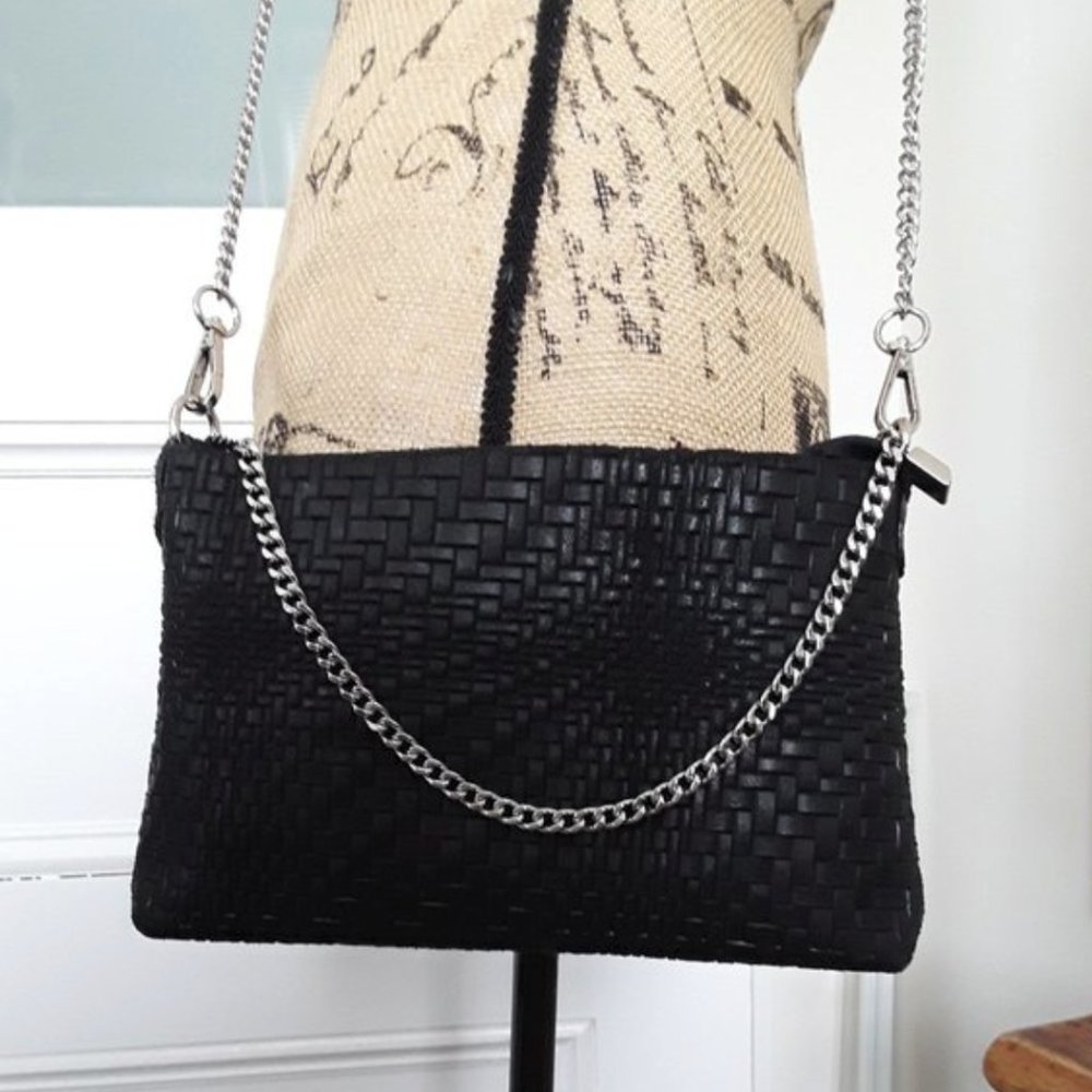 Anna Morellini Black Leather Convertible Crossbody Bag made in Italy